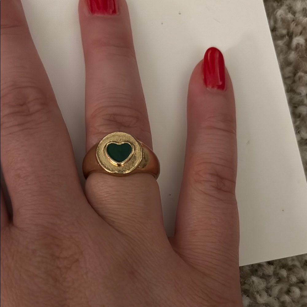 Gold Heart Ring with Green Accent